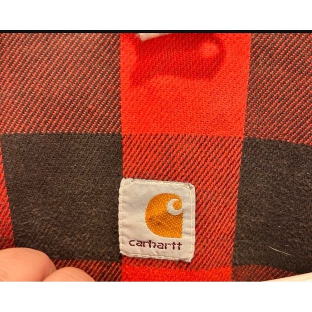 Vtg Carhartt Denim Jean Trucker Jacket Flannel Lined 100 Year Plaid Large - Picture 3 of 13
